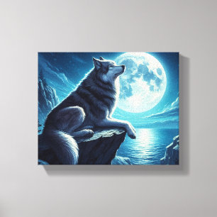 A Wolf In The Night , Stretched Canvas Print