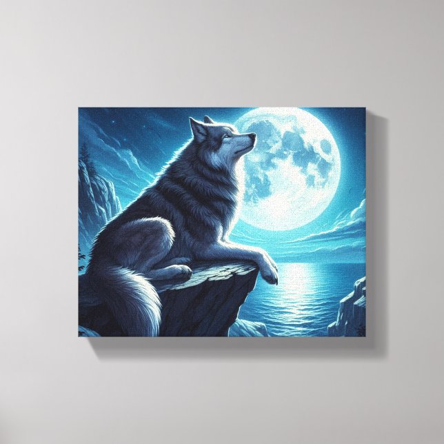 A Wolf In The Night , Stretched Canvas  Print (Front)