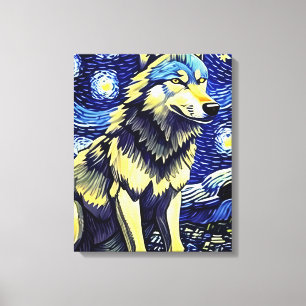 A Wolf in The Starry Night Canvas Print