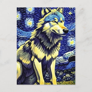 A Wolf in The Starry Night Postcard