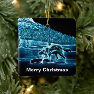 A Wolf On Snow Ceramic Ornament