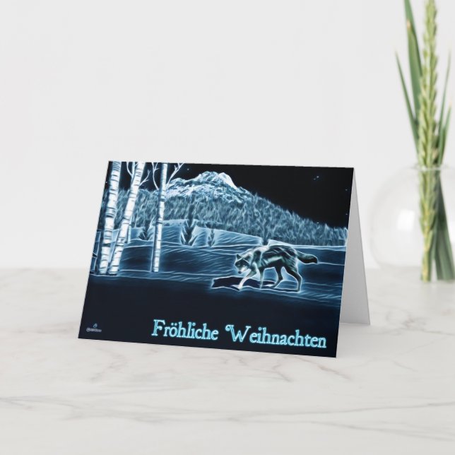 A Wolf On Snow - Fröhliche Weihnachten Holiday Card (Front)