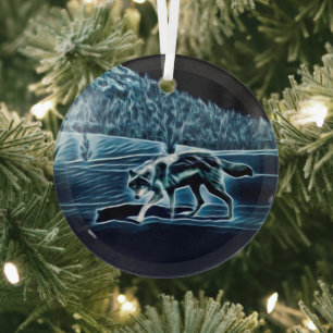 A Wolf On Snow Glass Tree Decoration