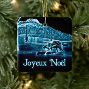 A Wolf On Snow - Joyeux Noёl Ceramic Ornament