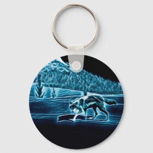 A Wolf On Snow Key Ring