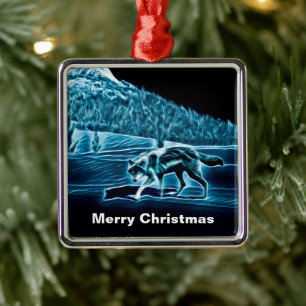 A Wolf On Snow Metal Tree Decoration