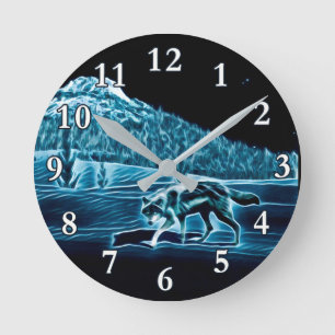 A Wolf On Snow Round Clock