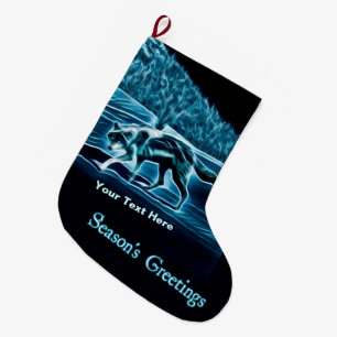 A Wolf On Snow - Season's Greetings Large Christmas Stocking