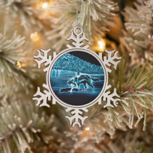 A Wolf On Snow Snowflake Pewter Christmas Ornament