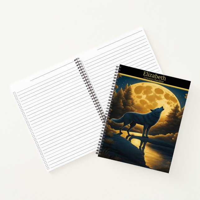 A wolf serenades the enchanting full moon at night notebook (Inside)