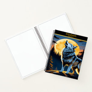 A wolf serenades the moon in the quiet night notebook