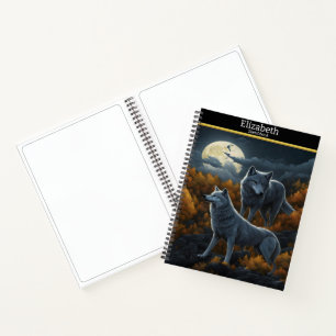 A wolf's serenade under the enchanting moonlight notebook