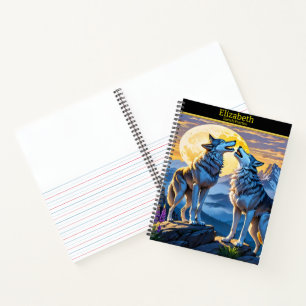 A wolf's song under the glowing moonlight at dusk notebook