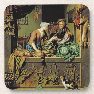 A Woman and a Fish Peddler, 1713 (oil on panel) Coaster