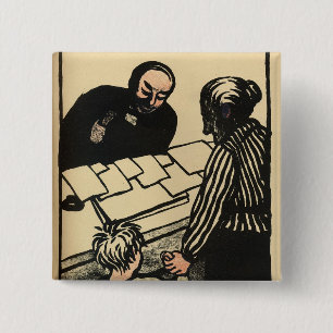 A woman and child hand over their savings 15 cm square badge