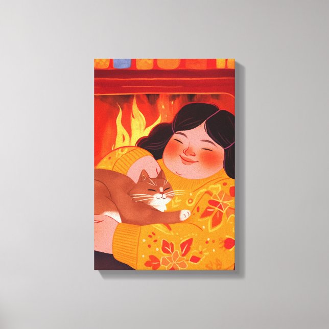 A Woman and her Cat Canvas Print (Front)