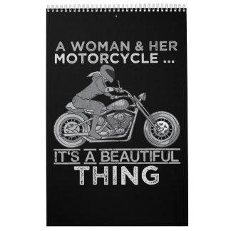 A Woman And Her Motorcycle Art Gift For Bikers Calendar