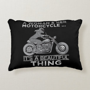 A Woman And Her Motorcycle Art Gift For Bikers Decorative Cushion