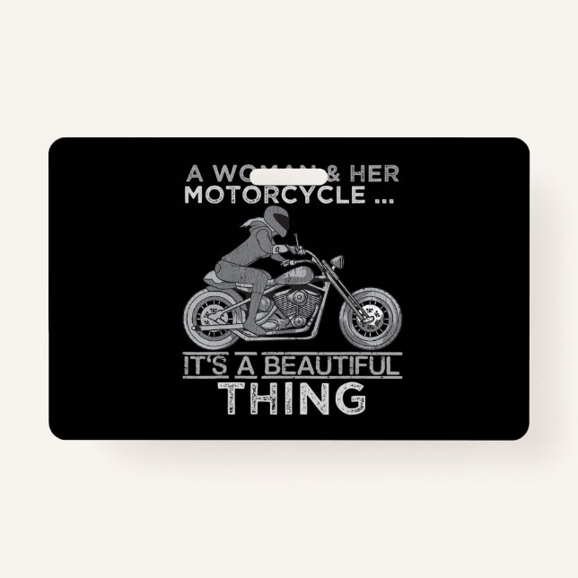 A Woman And Her Motorcycle Art Gift For Bikers ID Badge (Front)