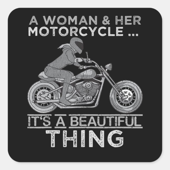 A Woman And Her Motorcycle Art Gift For Bikers Square Sticker (Front)