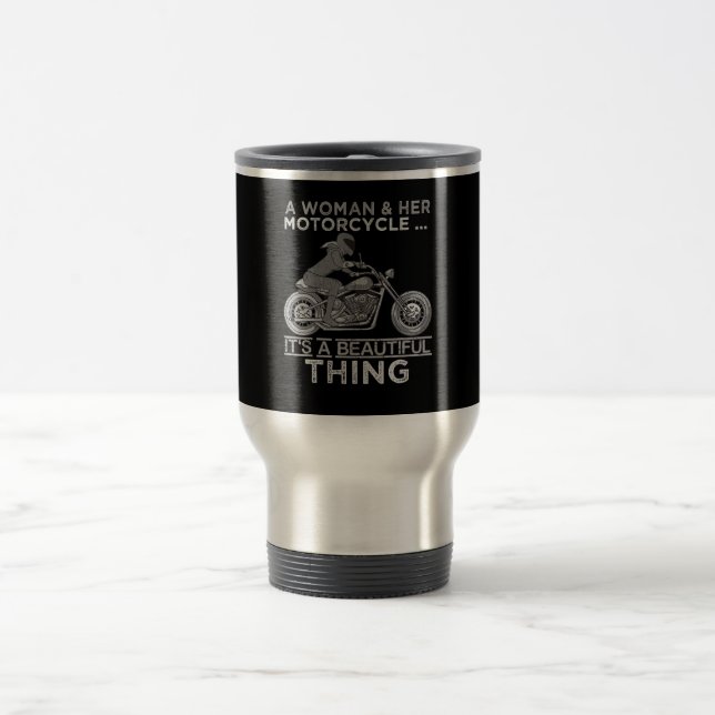 A Woman And Her Motorcycle Art Gift For Bikers Travel Mug (Center)
