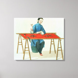 A Woman Embroidering, plate 41 from 'The Costume o Canvas Print