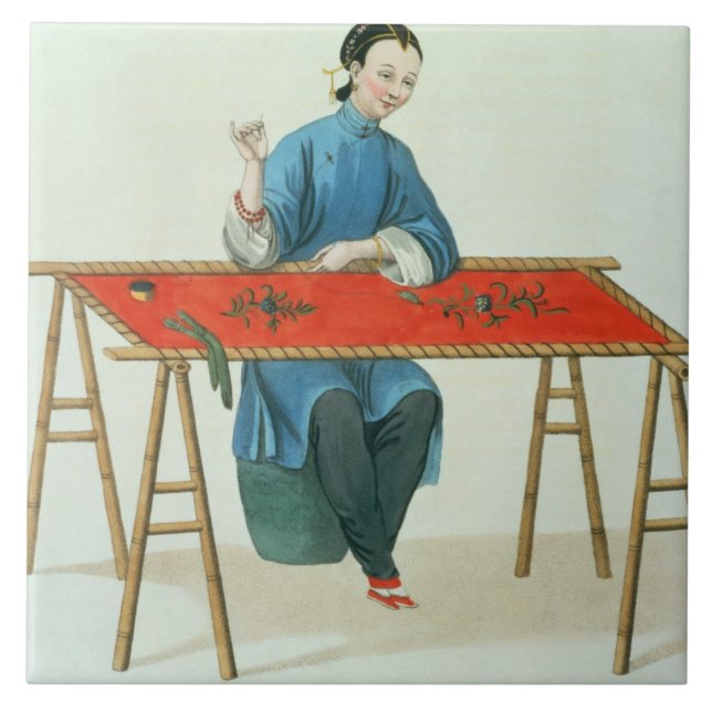 A Woman Embroidering, plate 41 from 'The Costume o Tile (Front)