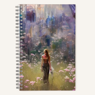 A Woman in a Field in a post apocalyptic world Notebook