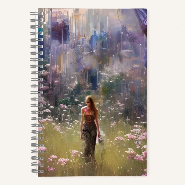 A Woman in a Field in a post apocalyptic world Notebook (Front)