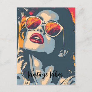 A Woman in Retro Style Holiday Postcard
