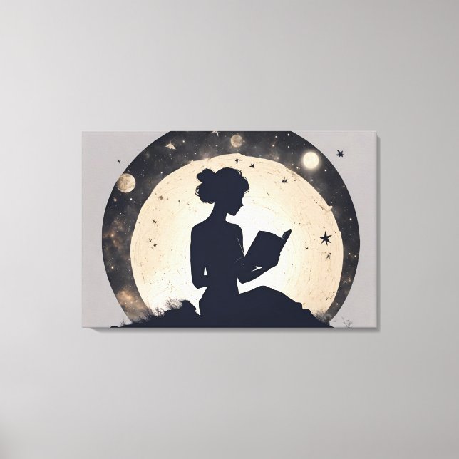 A woman in silhouette reading a book  canvas print (Front)