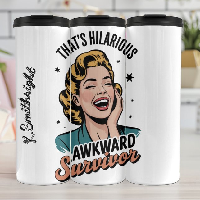 A Woman Laughing at Awkwardness Thermal Tumbler (Creator Uploaded)