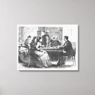 A woman negotiates with a factory manager, assiste canvas print
