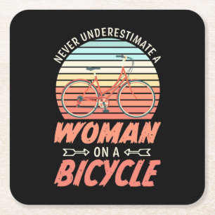 A Woman On A Bicycle Square Paper Coaster