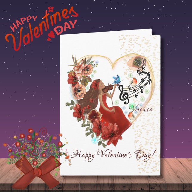 A Woman playing Violin Valentines Day Card (Creator Uploaded)