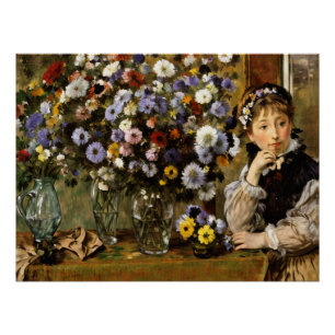 A Woman Seated Beside a Vase of Flowers Poster