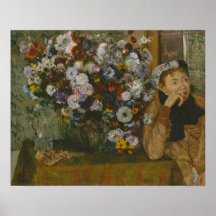 A Woman Seated beside a Vase of Flowers Poster