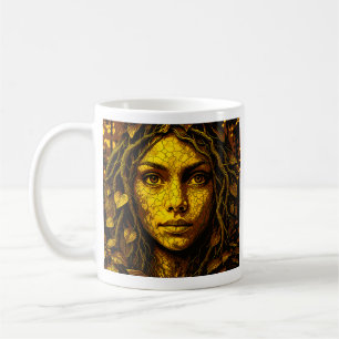 A woman tree bathed in golden light. coffee mug