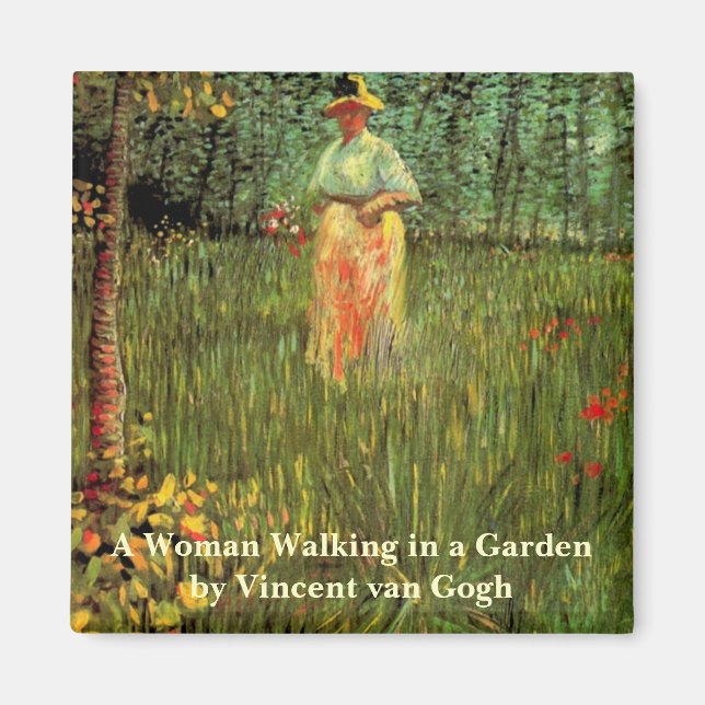 A Woman Walking in a Garden by Vincent van Gogh Magnet (Front)