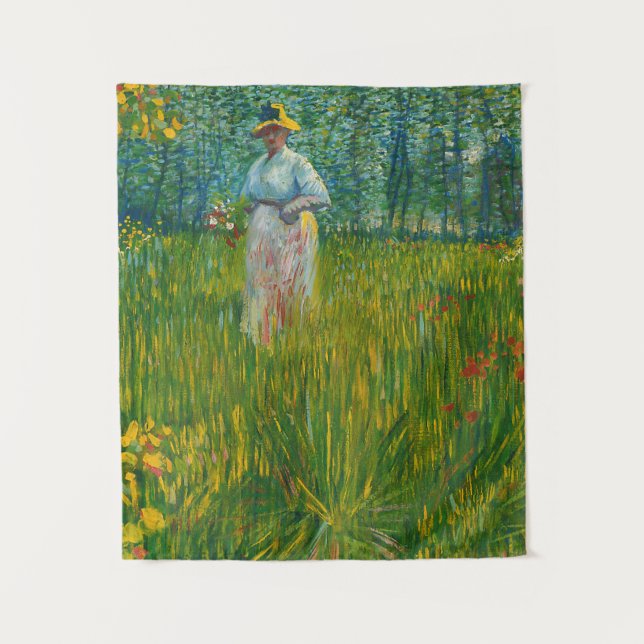 A Woman Walking in a Garden - Vincent van Gogh Tapestry (Front)