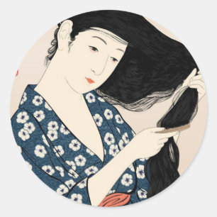 a woman who composes hair classic round sticker