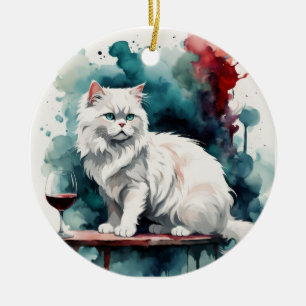 A woman wine/ and her cat ceramic tree decoration