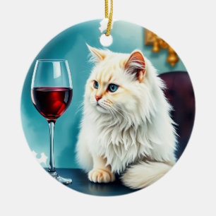 A woman wine/ and her cat ceramic tree decoration