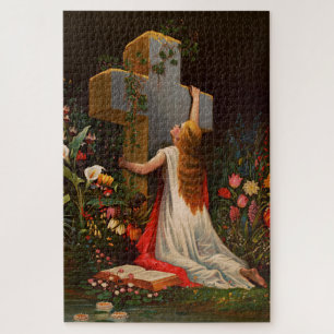 A woman with a cross is praying jigsaw puzzle