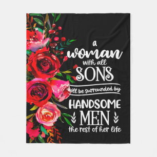 A woman With All Sons Gift, Mother's Day Gift Idea Fleece Blanket