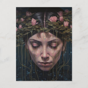 A Woman With Water Lily Flowers Postcard