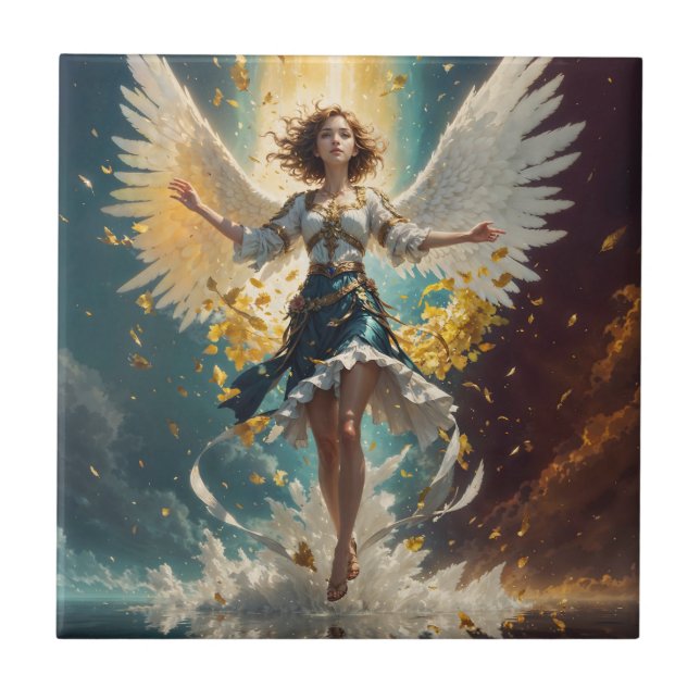 a woman with wings rising up in the air tile (Front)