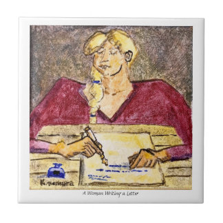 A Woman Writing a Letter Tile