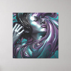 A Womans Face in Purple Swirls Stretched Canvas Print