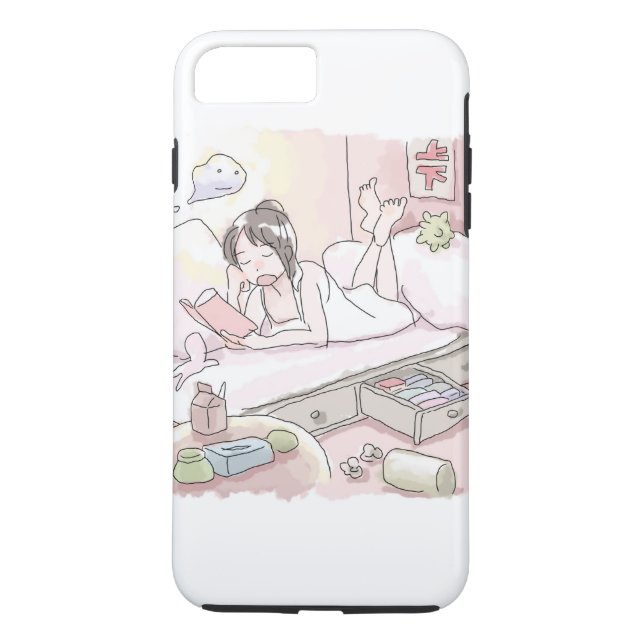 A woman's illustration of a pink bedroom lying dow Case-Mate iPhone case (Back)